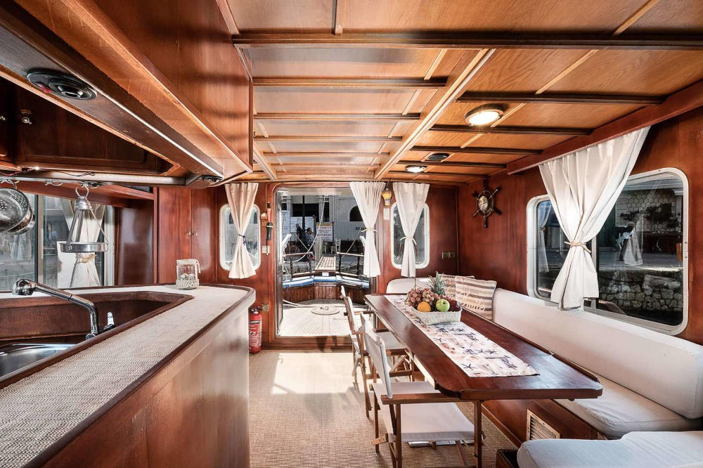 Inner view of the cruise boat lounge area.