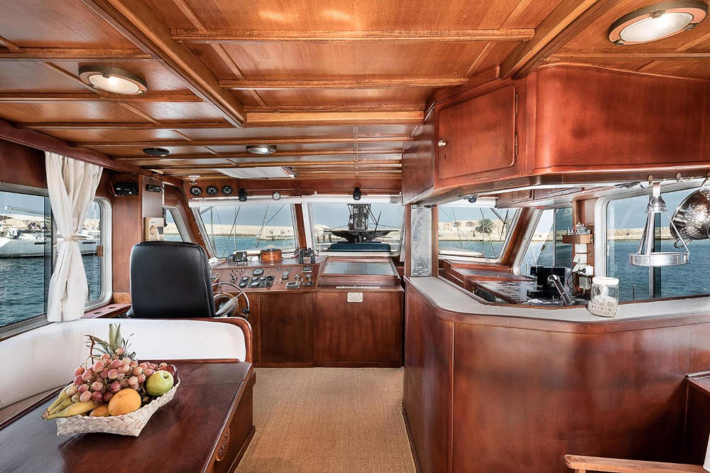 Inner view of the yacht boat cockpit area.